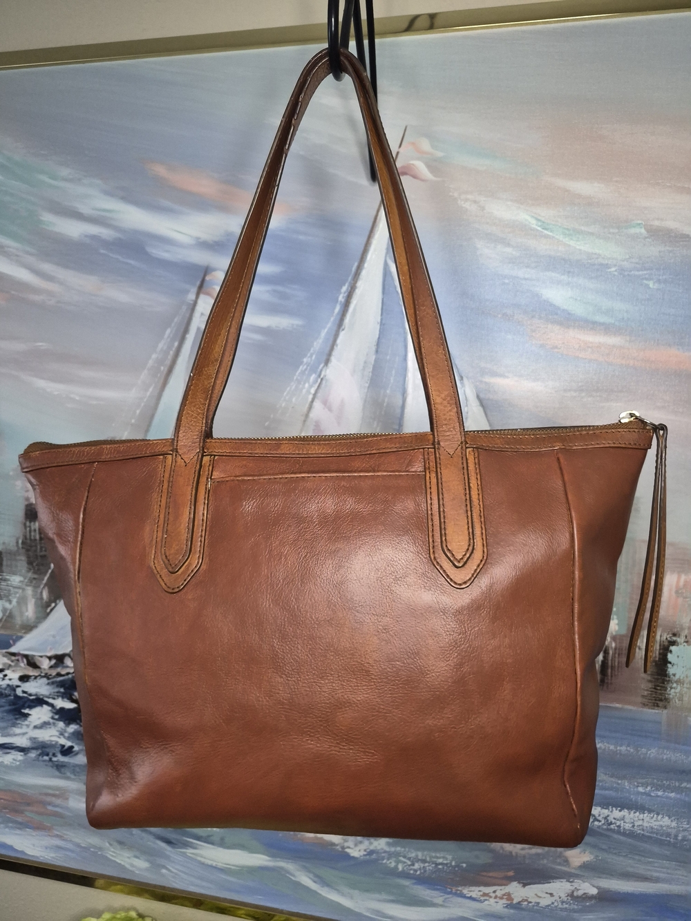 Fossil Cognac Leather Shoulder Tote - Picture 4 of 6